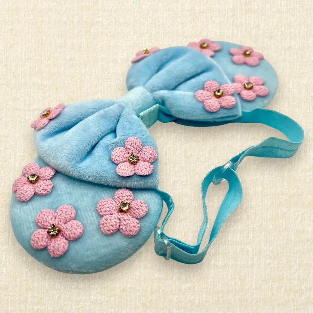 Elastic Pastel Blue Velvet Pink Floral Minnie Ears | Disney-Inspired Mouse Ears